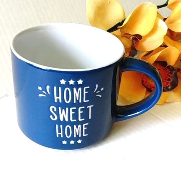 HOME SWEET HOME FARMHOUSE COFFEE MUG BLUE TEA CUP 16oz. NWOT - Picture 6 of 8